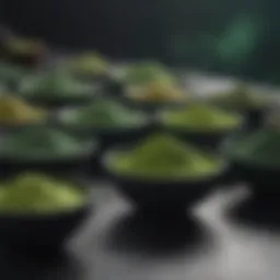 Vibrant assortment of super green powders in bowls