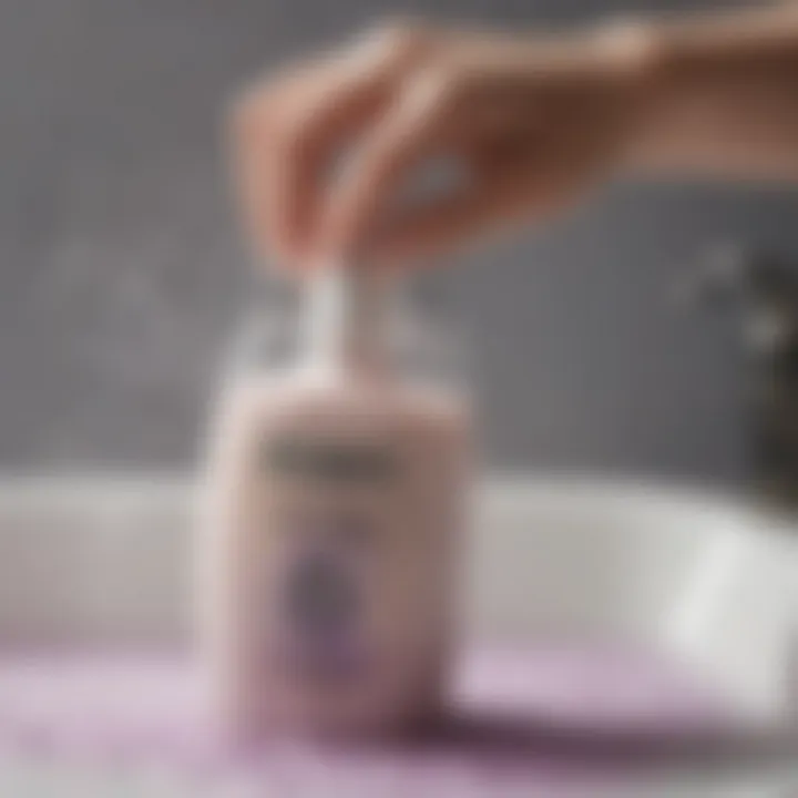 Close-up of the body wash pouring into hand