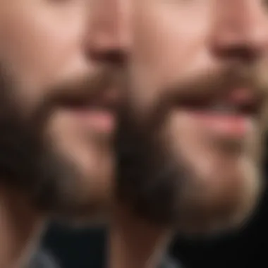 Close-up of a beard before and after using whitening gel