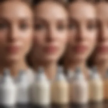 A variety of face lotions suitable for different skin types arranged aesthetically