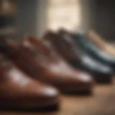 Close-up of various shoe brands with their size labels