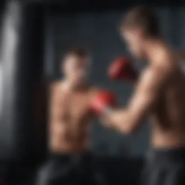 Boxer practicing punches on a punching bag