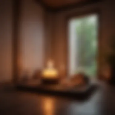 Candlelit meditation room with incense