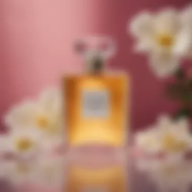 An artistic representation of Chanel Jasmine Perfume bottle set against a vibrant background