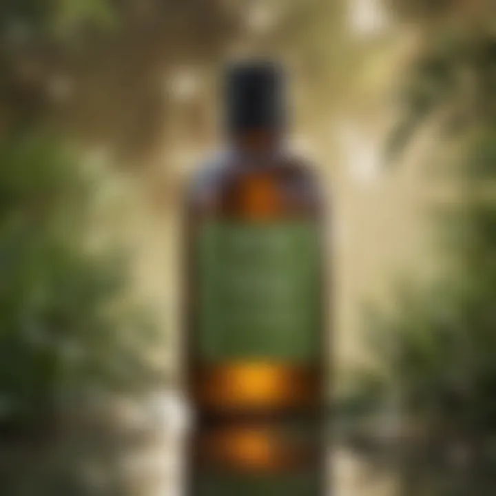 Chi Tea Tree Oil Shampoo bottle surrounded by fresh tea tree leaves