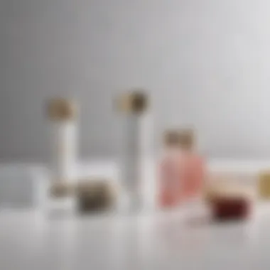 Chic beauty product samples arranged on a minimalist white surface