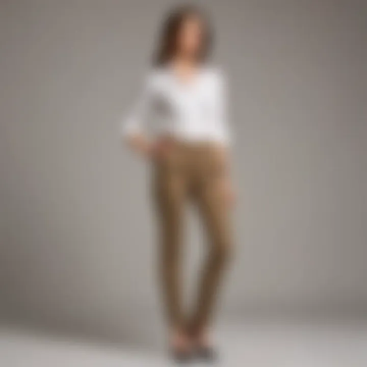 Petite lady in elegant khaki pants for a chic look