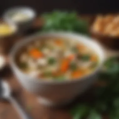 Bowl of chicken soup with herbs