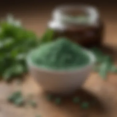 Chlorella Protein Supplements Various forms of chlorella protein supplements displayed on a wooden surface