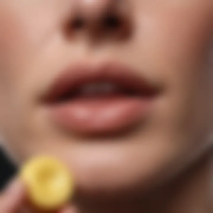 Close-up of a cold sore at the yellow stage, highlighting its characteristics.