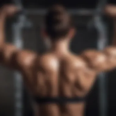 Muscular back engaged during pull-up workout