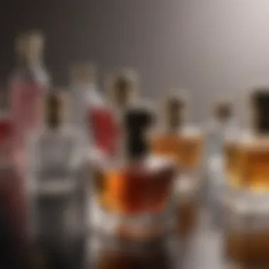 Diversity of Fragrances A sophisticated arrangement of exquisite perfume bottles showcasing the diversity of fragrances.