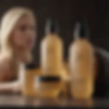 Array of hair care products for blonde hair