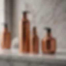 Copper-infused shampoo and conditioner bottle on elegant marble surface