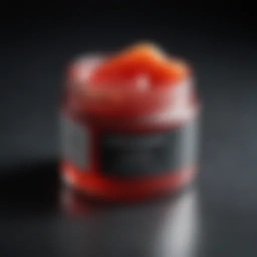 A close-up view of a curling gel jar showcasing its rich texture.