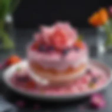 Dessert Creation with Rose Water Infusion Delicious dessert infused with whole foods rose water, garnished with edible flowers.