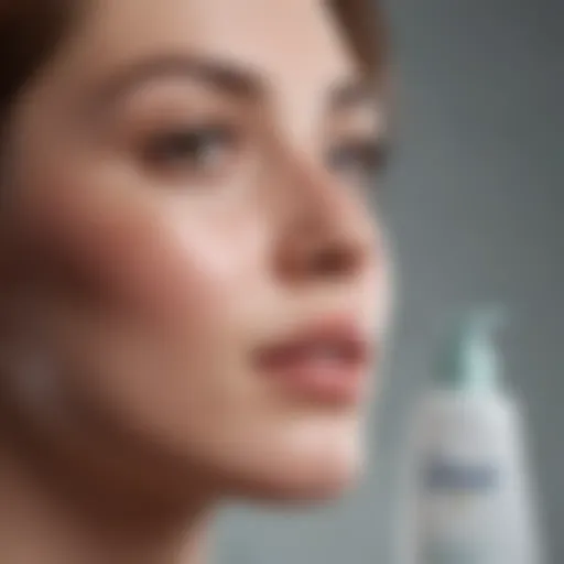 A close-up of Dove facial wash bottle with acne treatment focus