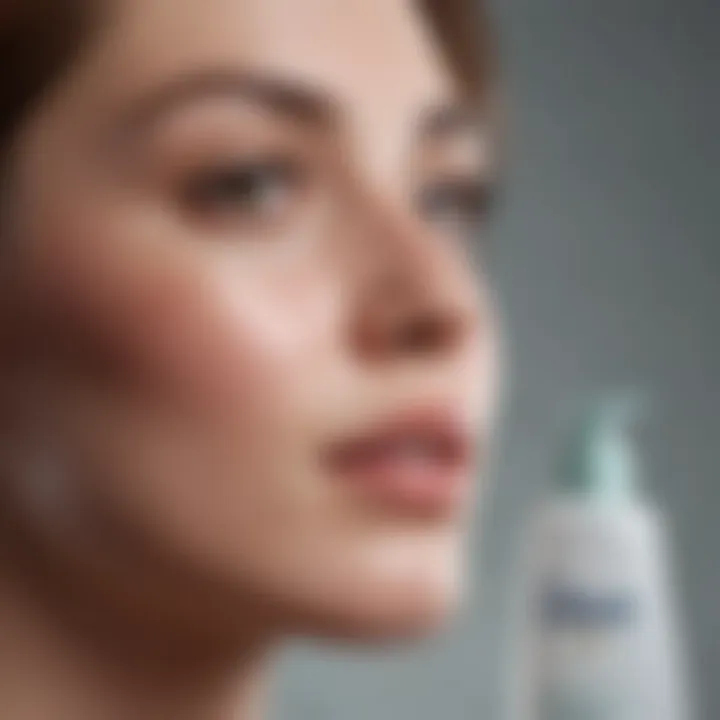 A close-up of Dove facial wash bottle with acne treatment focus