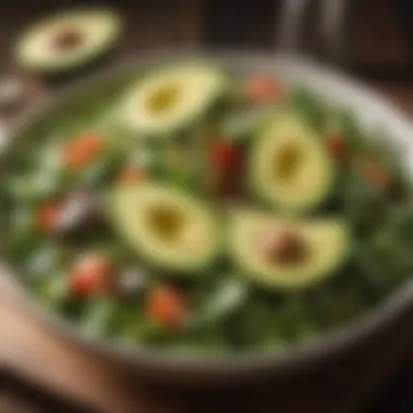 Organic avocado salad with fresh greens