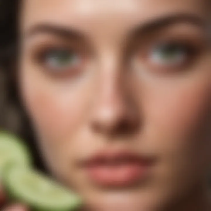 Soothing cucumber slices on eyes