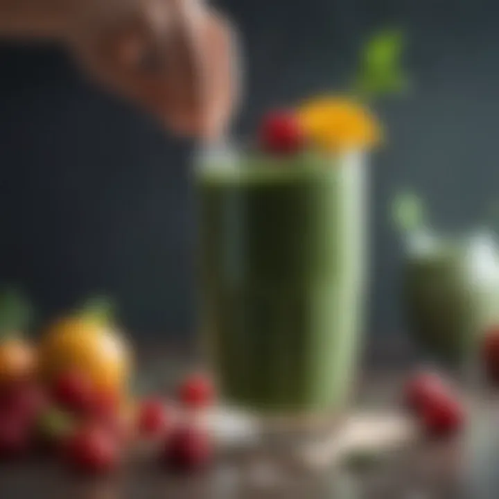 A close-up of a refreshing smoothie made with fruits and greens