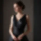 Elegant black Ellie Nap Dress draped on a mannequin