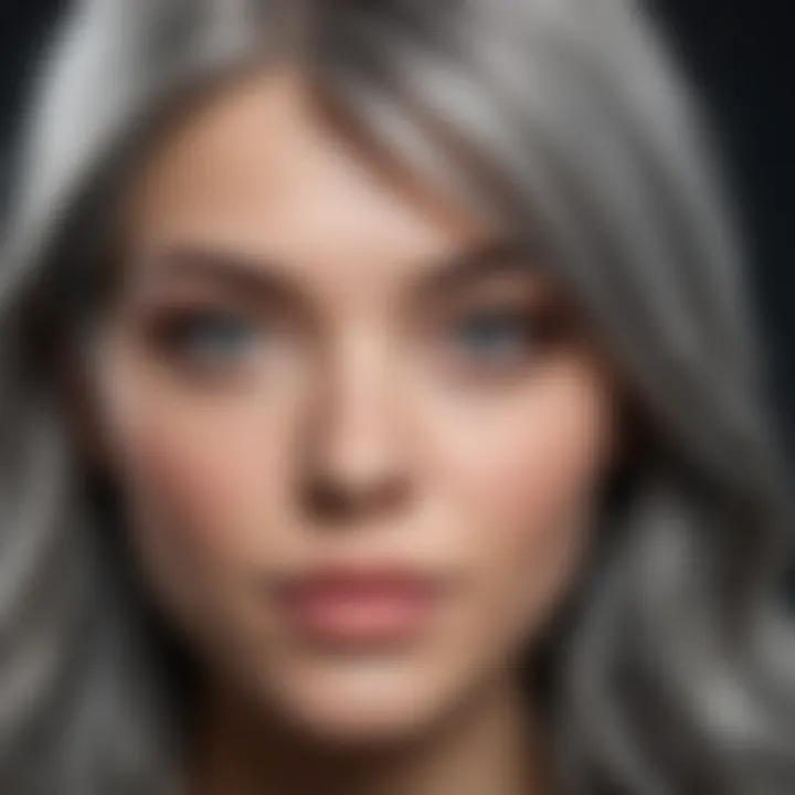 Close-up of natural grey hair with subtle highlights