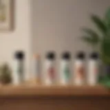 A selection of vegan deodorants on a wooden shelf showcasing natural ingredients.