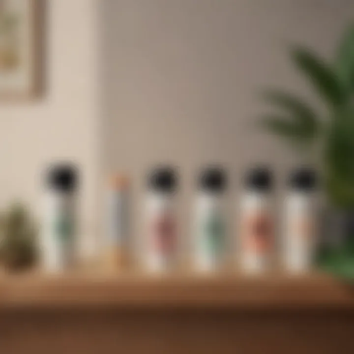 A selection of vegan deodorants on a wooden shelf showcasing natural ingredients.