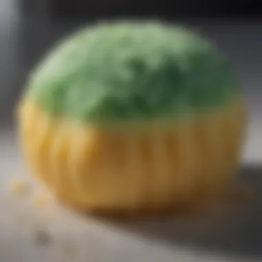 A close-up view of a bath sponge infused with soap, showcasing its unique texture and design.