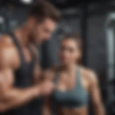 Gym instructor assisting client with workout