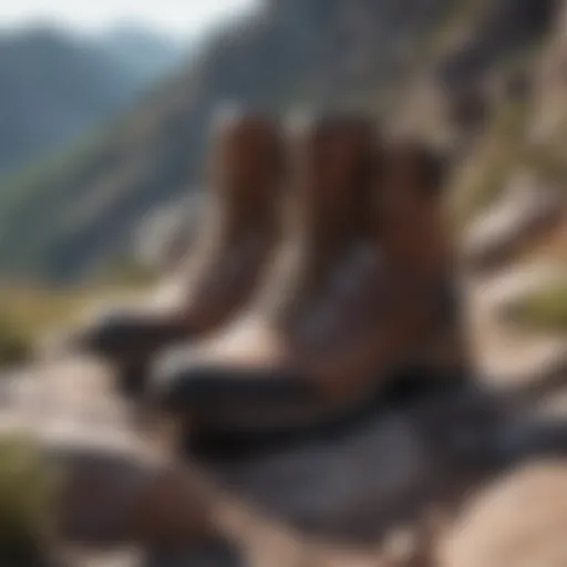 Elegant hiking boot on rocky terrain