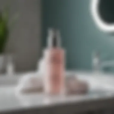 A serene bathroom setting featuring a skincare routine with tretinoin and retinol products laid out.