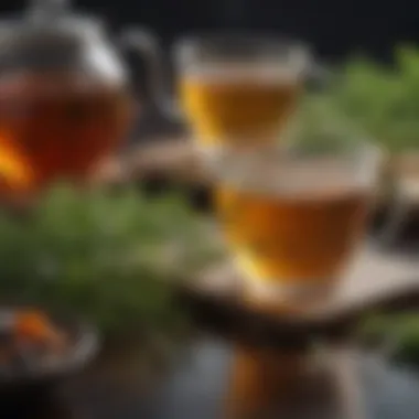 A selection of various herbal teas displayed with fresh herbs