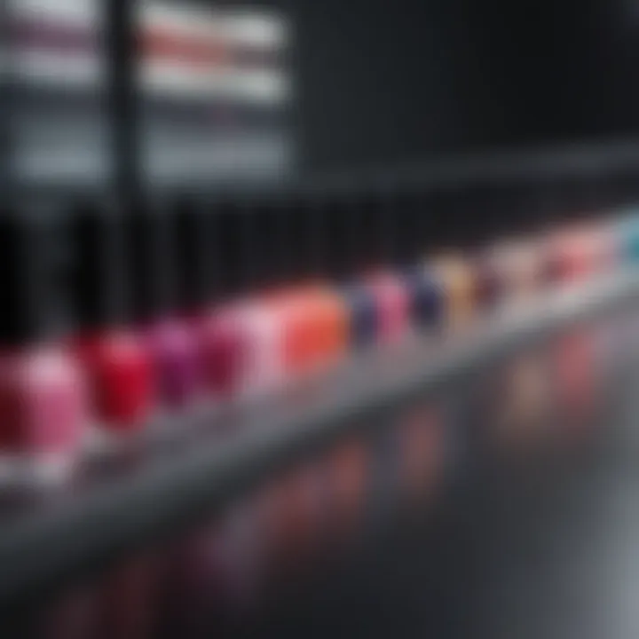 A vibrant display of gel nail polish bottles showcasing various colors and finishes.