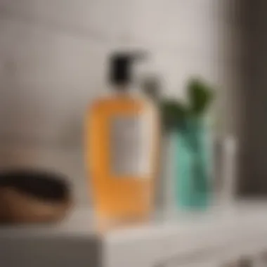 An elegant bottle of Hair To Stay Shampoo on a bathroom shelf with stylish decor