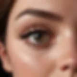 A close-up of an eye showcasing hourglass eyeliner application with striking curves