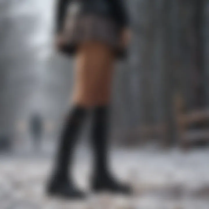 Layered winter outfits featuring stylish pantyhose paired with boots.