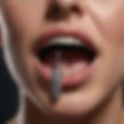 Close-up of scoop tongue piercing jewelry showcasing intricate designs