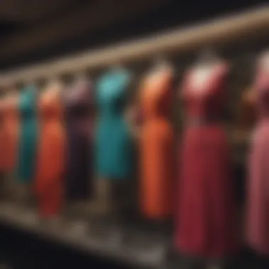 Vibrant colors of various cocktail dresses on display