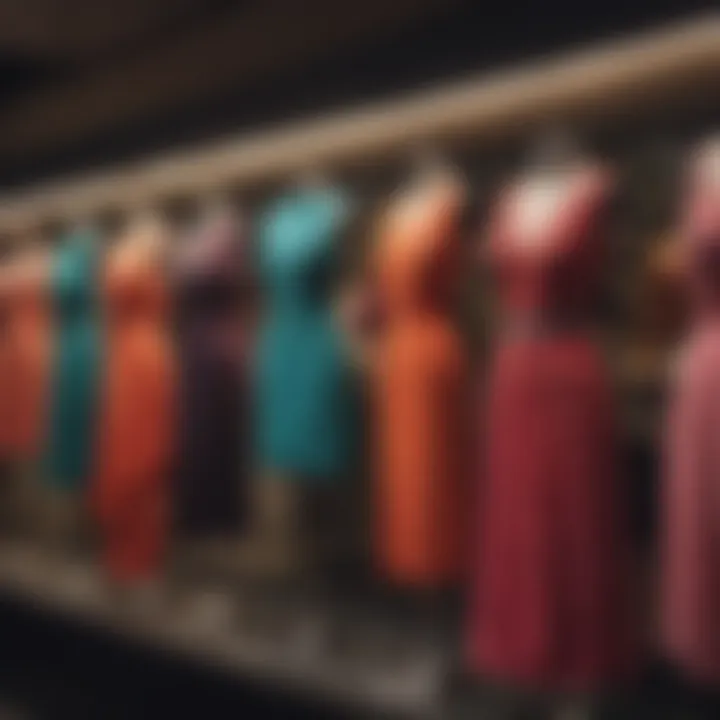 Vibrant colors of various cocktail dresses on display