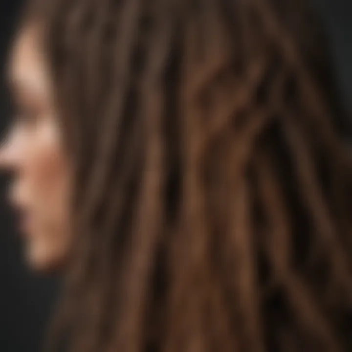 Close-up of natural dread extensions showcasing texture