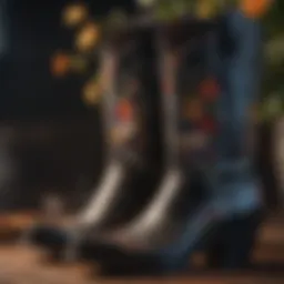 Exquisite black-owned cowboy boot with intricate floral detailing