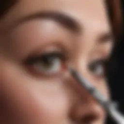 Close-up of precision eyebrow scissors highlighting their fine blades.