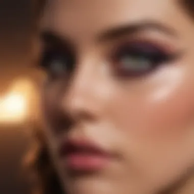 Model showcasing striking eye makeup with glitter liner