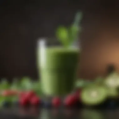 A close-up of a green smoothie packed with super greens and fruits.