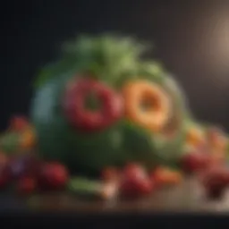 Fresh fruits and vegetables arranged artistically