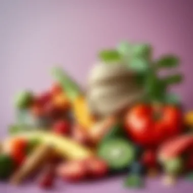 Fresh fruits and vegetables on a vibrant background