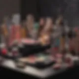 Colorful makeup products arranged artistically