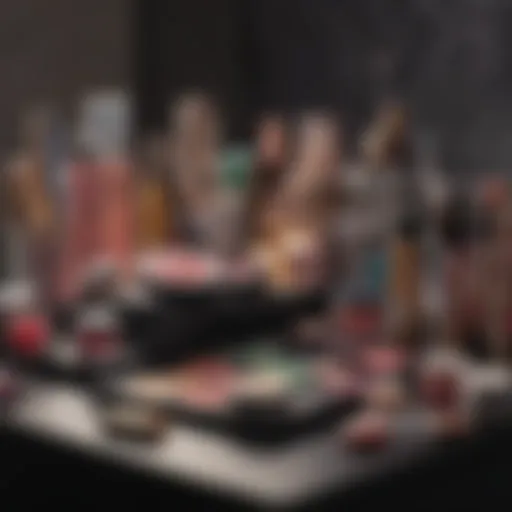 Colorful makeup products arranged artistically